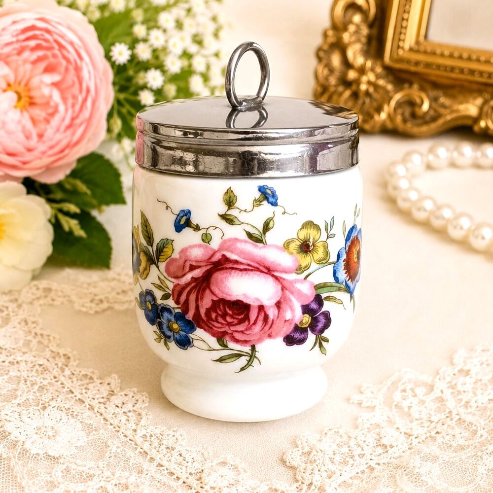 Vintage Royal Worcester Floral Porcelain Egg Coddler England 3.25"